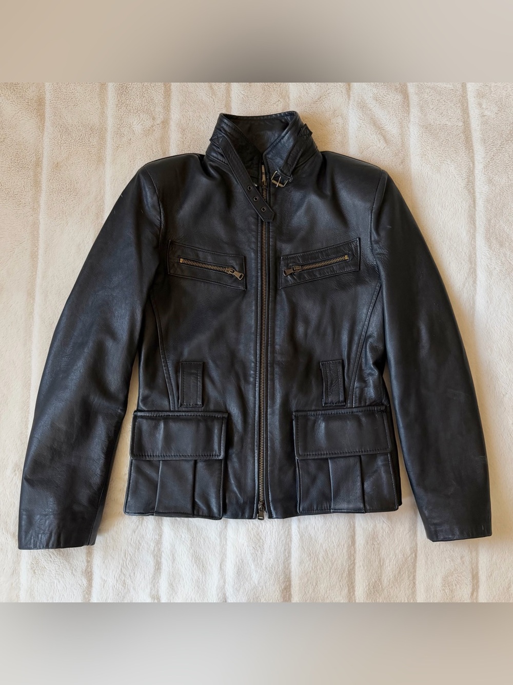 Vintage Genuine Leather Moto Jacket Black Size Small/Medium
